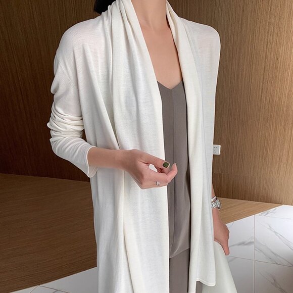 CHICJOC Women The Row-Style Jersey Silk-Cotton Knit Cardigan – Size 36 - Picture 6 of 13